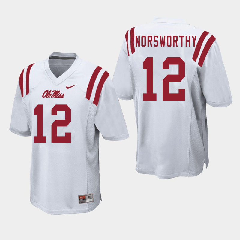 Adam Norsworthy Ole Miss Rebels NCAA Men's White #12 Stitched Limited College Football Jersey NVQ4558GC
